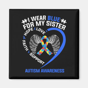 Heart Ribbon I Draag Blue voor mijn zuster Autism Magneet
