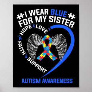 Heart Ribbon I Draag Blue voor mijn zuster Autism  Poster