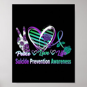 Heart Ribbon Roos Peace Love Mental Health Suicide Poster