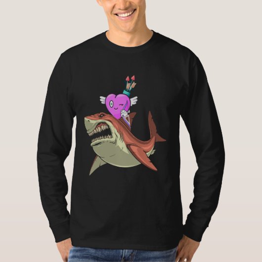 Heart Riding Shark Valentine's Day Funny Boys Girl T-shirt (Voorkant)