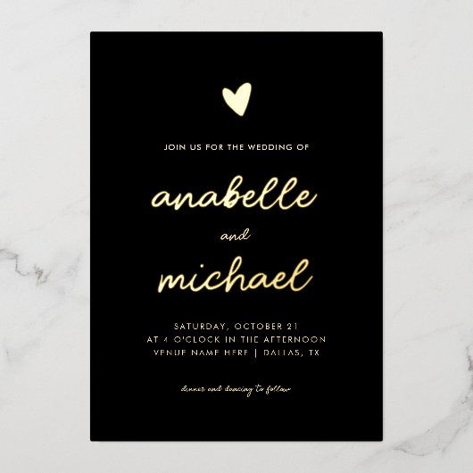 Heart & Romantic Modern Script Photo Weddenschap G Folie Uitnodiging (Voorkant)