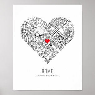 Heart Rome City Map (Italië) Poster