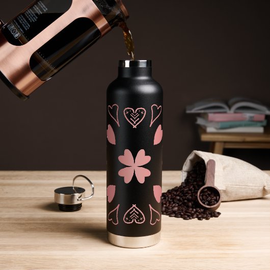 Heart Roos Gold Patroon Waterfles (Koffie)
