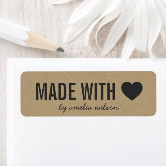 Heart Rustic Bold Made with Love Faux Kraft Etiket (Insitu)