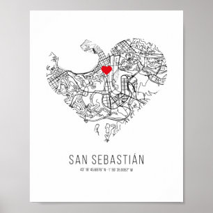 Heart San Sebastián City Map (Spanje) Poster