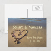 Heart Sand Beach Save The Date Custom Briefkaart (Voorkant / Achterkant)