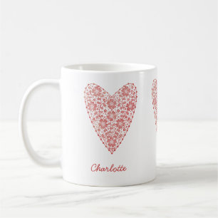 Heart Scandinavian Personalized Red White Koffiemok