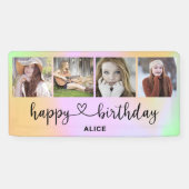 Heart Script 4 Photo Holographic Birthday Banner (Horizontaal)