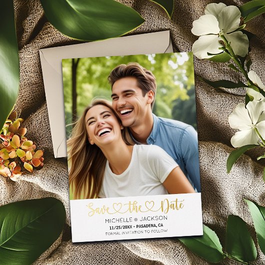 Heart Script Custom Photo Save the Date Folie Uitnodiging