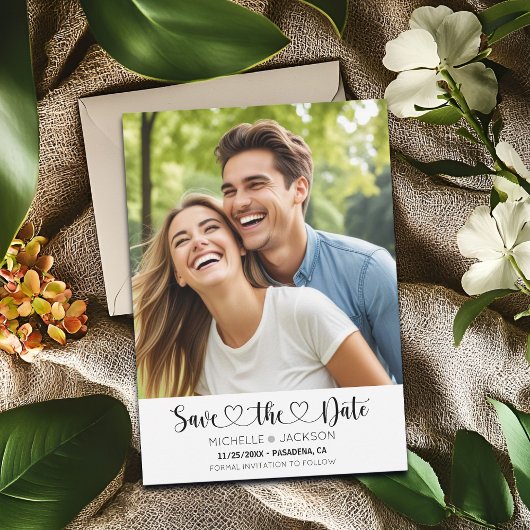 Heart Script Custom Photo Save the Date Invitation