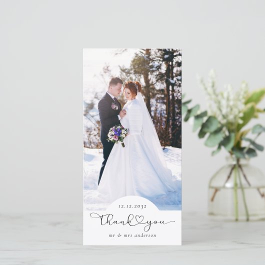Heart Script Fotobruiloft Bedankkaart (Staand voorkant)