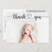 Heart Script Geboorteaankondiging Bedankt Card (Voorkant / Achterkant)
