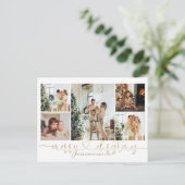 Heart Script Gold Kerst 5 Foto Feestdagenkaart (Staand voorkant)