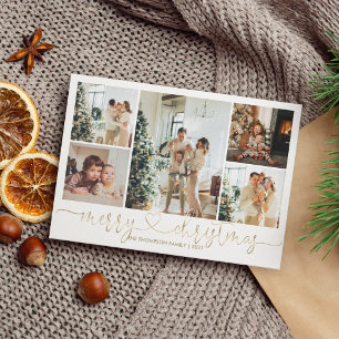 Heart Script Gold Kerst 5 Foto Feestdagenkaart