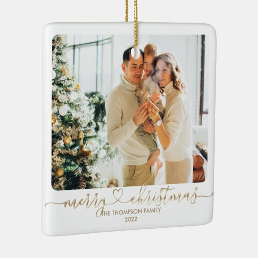 Heart Script Gold Merry-kerstfoto-feestdag Keramisch Ornament (Rechts)