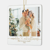 Heart Script Gold Merry-kerstfoto-feestdag Keramisch Ornament (Links)