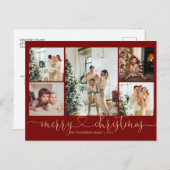 Heart Script Gold Red Merry 5 Foto Feestdagenkaart (Voorkant / Achterkant)