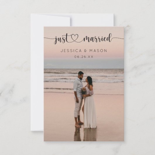 Heart Script Just Married Aankondiging Uitnodigen (Voorkant)