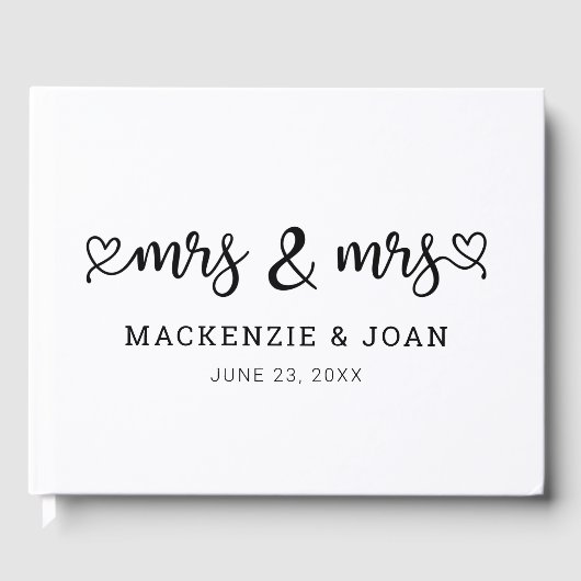 Heart Script Mrs. & Mrs. Lesbian Wedding Gastenboek (Voorkant)