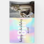 Heart Script Photo Birthday Holographic Spandoek (Verticaal)