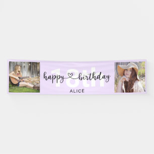Heart Script Photo Birthday Pastel Paars Banner