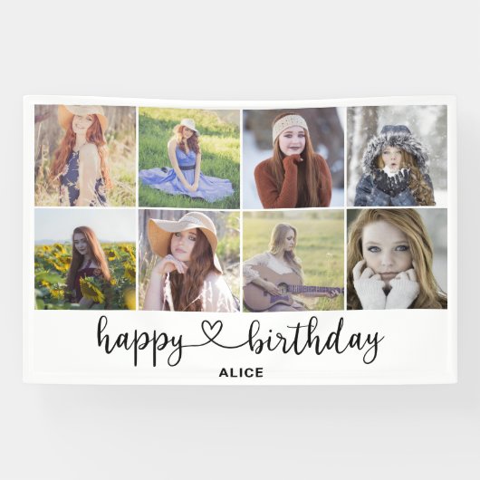 Heart Script Photo Happy Birthday-banner Spandoek (Horizontaal)