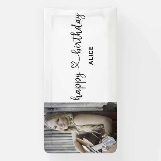 Heart Script Photo Happy Birthday-banner Spandoek (Verticaal)