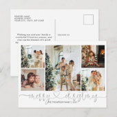 Heart Script Silver Grey Merry Kerstmis 5 Foto Feestdagenkaart (Voorkant / Achterkant)