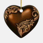 Heart Scroll Chocolate Brown w Gold Keramisch Ornament (Achterkant)