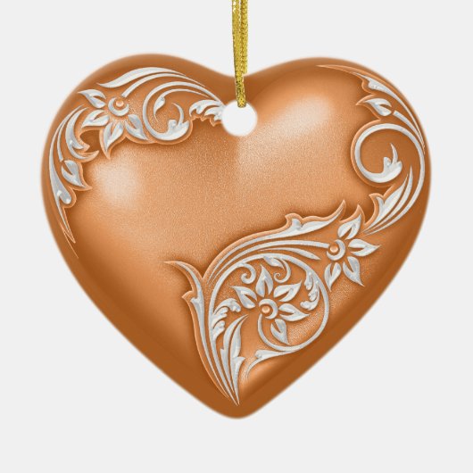 Heart Scroll Copper Oranje w White Keramisch Ornament (Voorkant)
