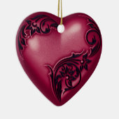 Heart Scroll Cranberry w Black Keramisch Ornament (Rechts)