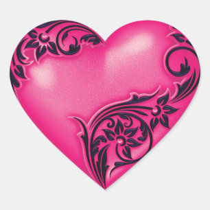 Heart Scroll Hot Pink met zwart Hart Sticker