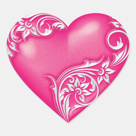 Heart Scroll Hot Pink w White Hart Sticker (Voorkant)