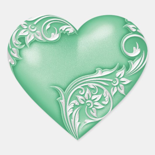 Heart Scroll Jade Green w White Hart Sticker (Voorkant)