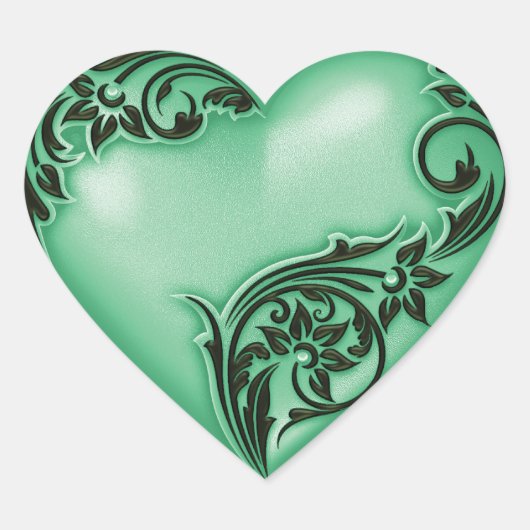 Heart Scroll Jade Green W Zwart Hart Sticker (Voorkant)
