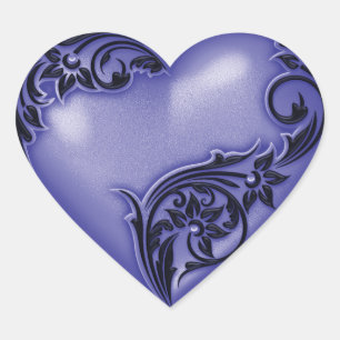 Heart Scroll Lavendel Blauw w Zwart Hart Sticker