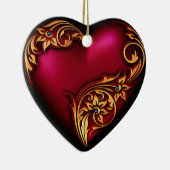 Heart Scroll Red Gold Keramisch Ornament (Rechts)