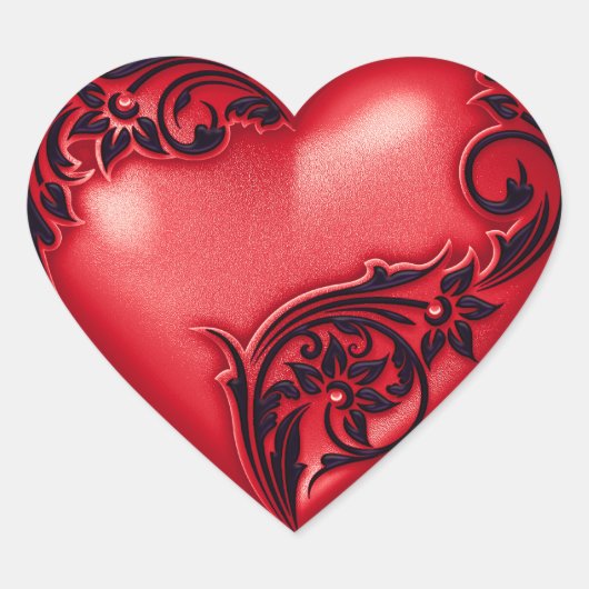 Heart Scroll Red w Black Hart Sticker (Voorkant)