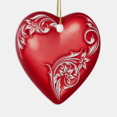 Heart Scroll Red w White Keramisch Ornament (Rechts)