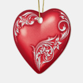 Heart Scroll Red w White Keramisch Ornament (Links)