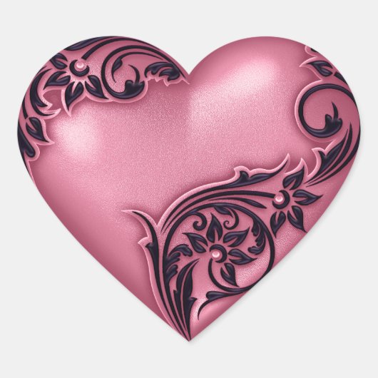 Heart Scroll roze w Black Hart Sticker (Voorkant)