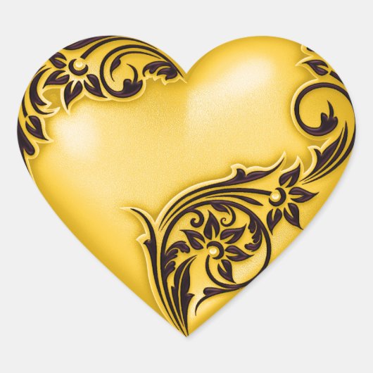 Heart Scroll Yellow w Black Hart Sticker (Voorkant)
