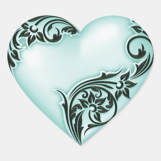 Heart Scroll Zee w Zwart Hart Sticker (Voorkant)