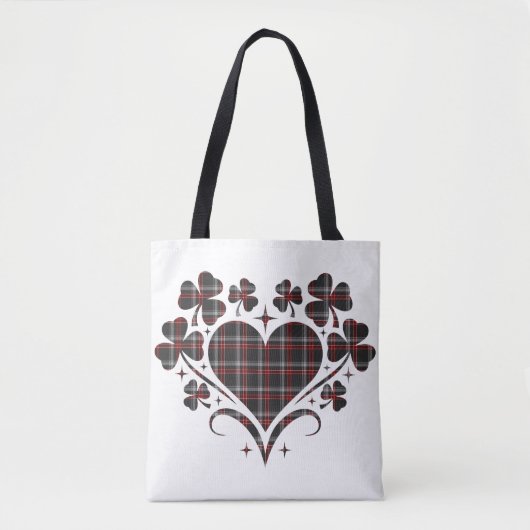 Heart Shamrock Plaid Black Classic Clover Draagtas (Voorkant)