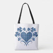 Heart Shamrock Plaid Blue Classic Clover Draagtas (Achterkant)