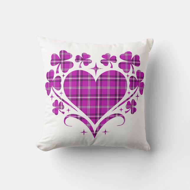 Heart Shamrock Plaid Pink Classic Clover Kussen (Voorkant)