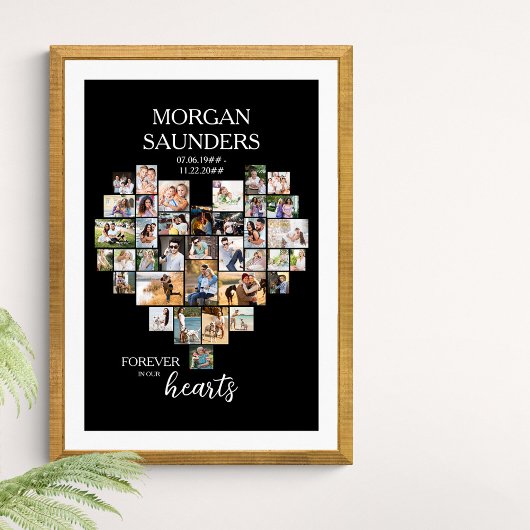 Heart Shape 36 Foto Collage Memorial Funeral Poster