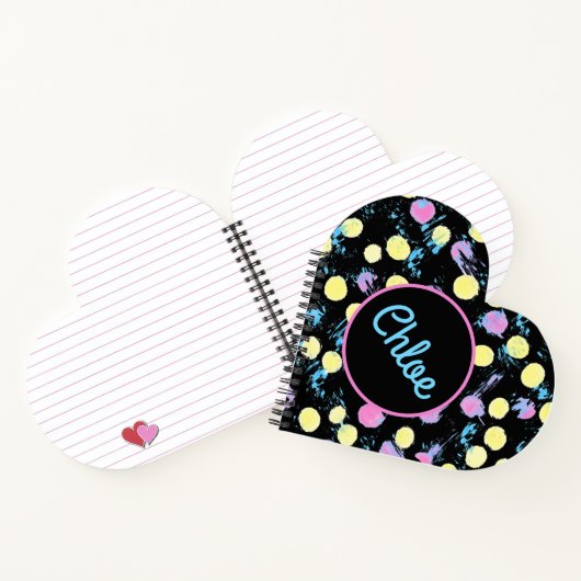 Heart Shape Confetti Pastel Paint Splash Custom Notitieboek (Binnen)
