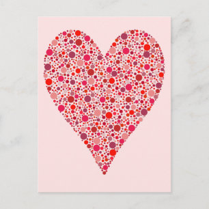 Heart Shape Crimson Polka Dots on Pink Briefkaart