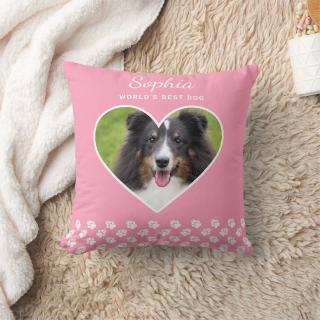 Heart Shape Custom Pet Foto op roze & tekst Kussen (Deken)